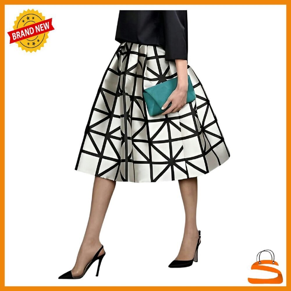 Women's Midi Skirt High Waist A-Line Flared Casual Office Wear